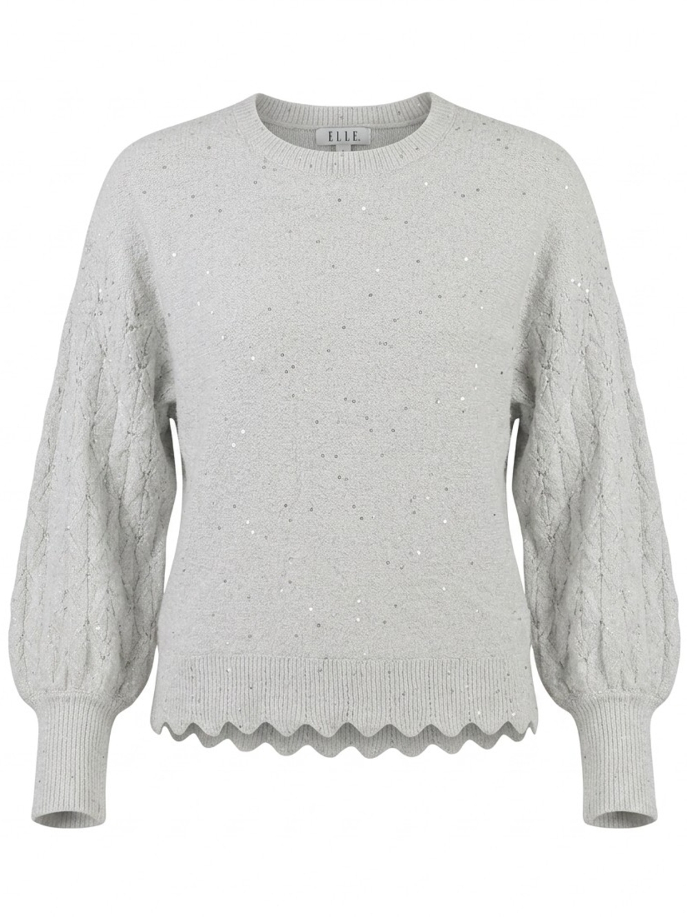 ELLE Light Gray Sparkle Cable-Sleeve Sweater